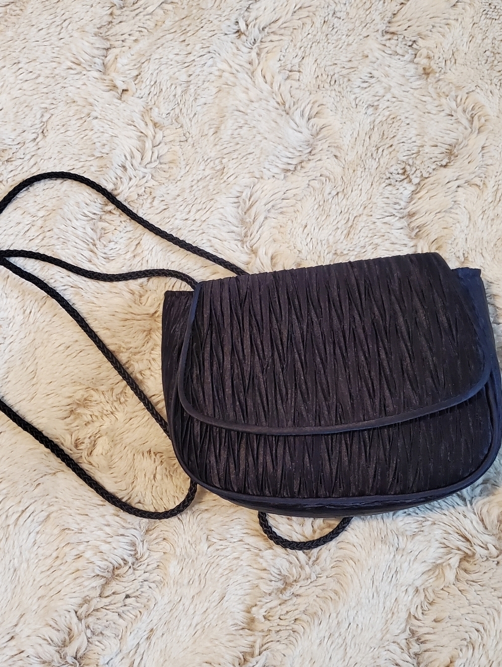 Vintage 90s Sasha Navy Blue Ruched Evening Crossbody Prom Wedding Purse